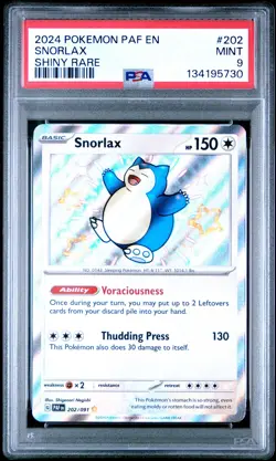 2024 POKEMON PAF EN-PALDEAN FATES SHINY RARE #202 SNORLAX PSA 9 - Image 1