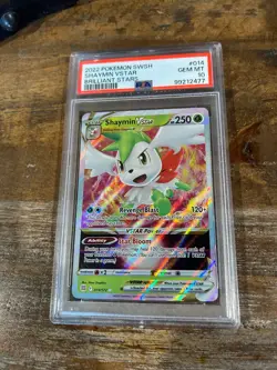 POKEMON 2022 Brilliant Stars SHAYMIN Vstar #014 PSA 10 Gem Mint RARE - Image 1