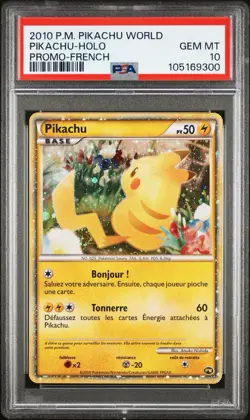 2010 POKEMON WORLD PW PROMO FRENCH PIKACHU HOLO 🌀 FART SWIRL 🌀 PSA 10 - Image 1