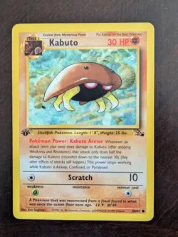 Kabuto Pokemon Card 1st Edition. NM Fossil Set 50/62 Common TCG 1999 WOTC - Image 1