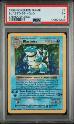 1999 POKEMON BASE SET SHADOWLESS #2 BLASTOISE-HOLO PSA 5 - Image 1