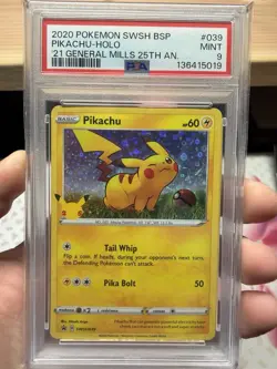 2020 POKEMON SWSH PROMO GENERAL MILLS 25TH ANNIVERSARY #039 PIKACHU-HOLO PSA 9 - Image 1