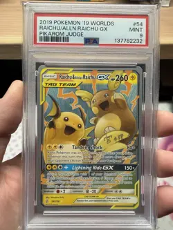 PSA 9 Raichu & Alolan Raichu GX 2019 Pokemon Worlds Pikarom Judge #54 - Image 1