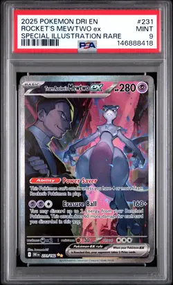 2025 POKEMON DRI EN-DESTINED RIVALS #231 TEAM ROCKET'S MEWTWO EX PSA 9 - Image 1