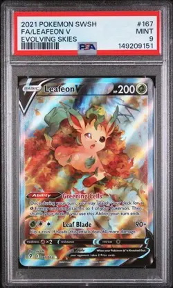 2021 Pokemon Sword & Shield Evolving Skies Leafeon V Fa Full Art PSA 9 #167 Mint - Image 1