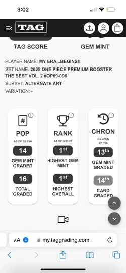 2025 One Piece The Best Vol. 2 My Era...Begins!! SP Alt Art #OP09-096 TAG 10 - Image 2