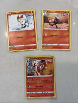 SCORBUNNY RABOOT CINDERACE 3 CARD EVOLUTION SET 2020 Sword & Shield Base Pokemon - Image 1