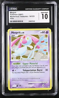 CGC 10 GEM MINT Mesprit 2007 Mysterious Treasures 14/123 Holo Pokemon Card - Image 1