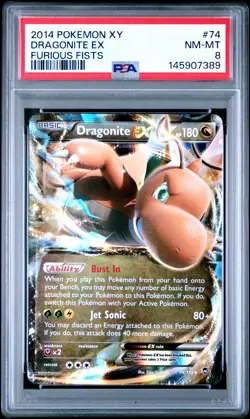 2014 POKEMON XY FURIOUS FISTS #74 DRAGONITE EX PSA 8 - Image 1