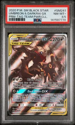 2020 POKEMON SM BLACK STAR PROMO #SM241 UMBREON & DARKRAI GX PSA 8.5 - Image 1