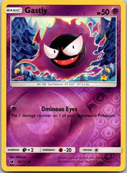 Gastly #36/111 Reverse Holo SM - Crimson Invasion Pokemon Near Mint or Better - Image 1