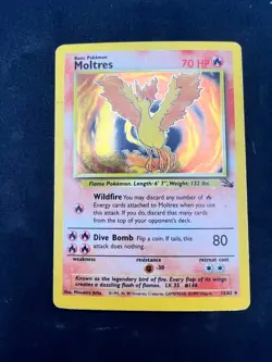 Pokemon Wotc Fossil Moltres 12/62 Holo, Heavy play, Crease - Image 1