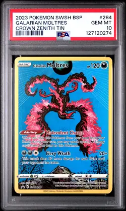 2023 POKEMON SWSH BLACK STAR PROMO CROWN ZENITH TIN #284 GALARIAN MOLTRES PSA 10 - Image 1