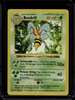 Pokemon TCG Beedrill 17/102 Base Set Shadowless LP - Image 1