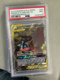 2019 Pokemon S & M Unbroken Bonds #201 Greninja & Zoroark gx PSA 9 - Image 1