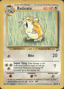 RATICATE 58/130 UNCOMMON BASE SET 2 POKEMON MP - Image 2