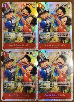 One Piece OP13-007 Ace Sabo Luffy Carrying His Will Super Rare Foil 4x Playset - Image 1