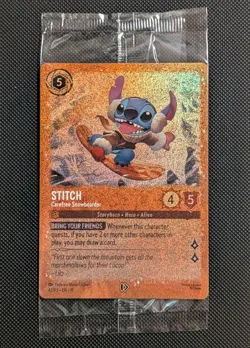 Disney Lorcana Stitch Carefree Snowboarder Golo Glimmer Foil Winterspell Promo! - Image 1