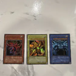 2003 YUGIOH 3 CARD EGYPTIAN GOD PROMO SET: GBI Silfer/Obelisk/Ra Dragon - Image 1