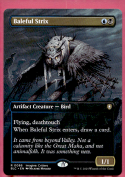 BALEFUL STRIX BORDERLESS BLOOMBURROW COMMANDER BLC RARE ARTIFACT BIRD MTG 86 - Image 1