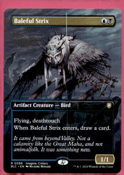BALEFUL STRIX BORDERLESS BLOOMBURROW COMMANDER BLC RARE ARTIFACT BIRD MTG 86 - Image 2