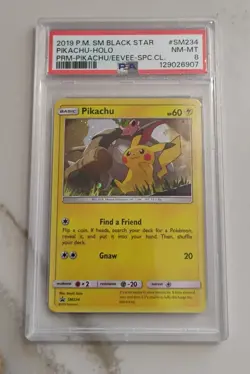 Pikachu SM234 X2 PSA 8 + PSA 9 Pokemon Black Star Holo - Image 1