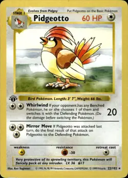 Pokemon Pidgeotto 22/102 Base Set Rare 1st Edition Moderately Played - Image 1