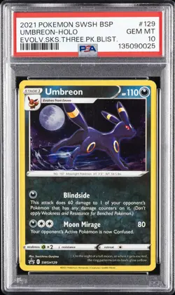 2021 POKEMON SWSH BLACK STAR PROMO #129 UMBREON-HOLO PSA 10 - Image 1
