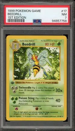 Pokemon Beedrill Base Set Shadowless 1st Edition Rare #17 PSA 7 - Image 1