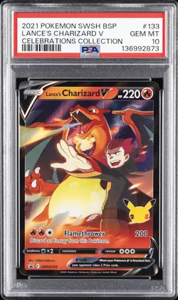 2021 POKEMON SWSH BLACK STAR PROMO CELEBRATIONS COLL LANCE'S CHARIZARD V PSA 10 - Image 1