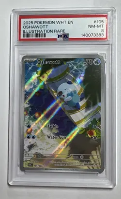 PSA NM-MT 8 Oshawott 105/086 Illustration Rare - White Flare - Pokemon TCG - Image 1