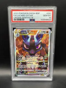 Pokemon TCG Crown Zenith ETB #SWSH291 Lucario VSTAR Promo PSA 10 GEM MT - Image 1