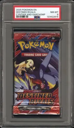 PSA Grade 8 NM-MT Pokemon Destined Rivals Booster Pack Cynthia and Garchomp - Image 1