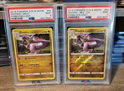 Pokemon TCG Goodra Sun & Moon Forbidden Light Rev Holo & Holo Rare PSA 9's - Image 1