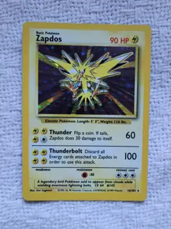 Pokemon 1999 Zapdos 16/102 Base Set Holo Rare - NM Front / LP Back (Tiny Crease) - Image 1