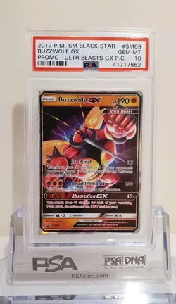2017 Pokemon Black Star Promo #SM69 Buzzwole GX PSA 10 Gem Mint - Image 1
