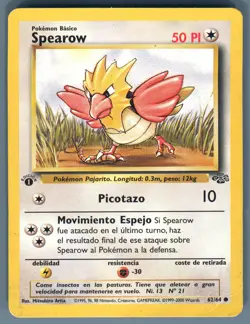 1999 Pokemon 1st Edition Spanish Espanol Jungle Spearow 62/64 Bent Damaged - Image 1