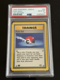 1999 Pokemon Jungle 1st Edition Poke Ball #64/64 PSA 10 - Image 1