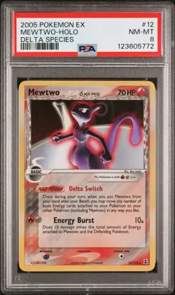 2005 POKEMON EX DELTA SPECIES #12 MEWTWO-HOLO PSA 8 - Image 1