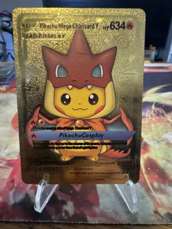 Pikachu Mega Charizard Y Tag Cosplay Gold Foil Fan Art Vinyl Collector Pokemon - Image 1