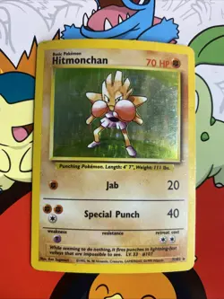 Pokemon Hitmonchan 7/102 WotC Base Set Unlimited Holo Rare - MP - Image 1