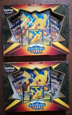 Lot Of 2 Pokemon TCG Shining Fates Collection Pikachu V New Factory Sealed Boxes - Image 1