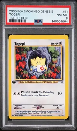 2000 POKEMON NEO GENESIS 1ST ED #51 TOGEPI PSA 8 - Image 1