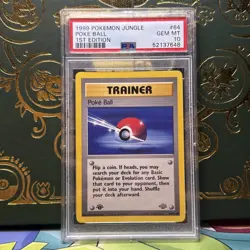 PSA 10 Gem Mint Poke Ball #64/64 1st Edition Jungle Pokemon Card 1999 Vintage - Image 1