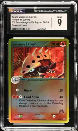 CGC 9 MINT Magma’s Lairon 36/95 REVERSE HOLO EX Team Magma VS Aqua 2004 Pokemon - Image 1