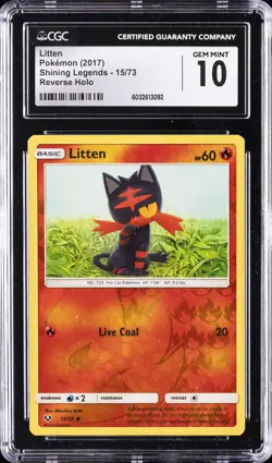 2017 POKEMON SHINING LEGENDS REVERSE HOLO #15/73 LITTEN CGC 10 GEM MINT - Image 1