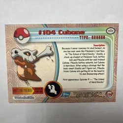 2000 Topps Pokemon TV Animation Edition Series 2 Cubone #104 Blue logo - Image 2