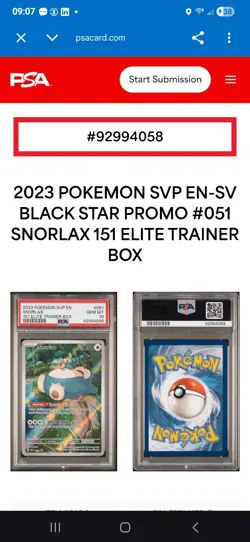 Pokemon TCG Snorlax #051 Scarlet & Violet Promo Holo PSA 10 2023 - Image 3