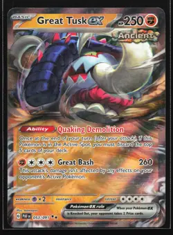 Pokemon Great Tusk ex 053/091 Paldean Fates Double Rare Holo NM - Image 1