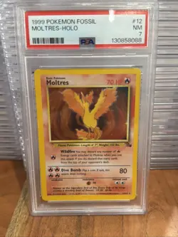 PSA 7 Moltres Holo 1999 Pokemon Fossil Set #12 WOTC Unlimited NM - Image 2